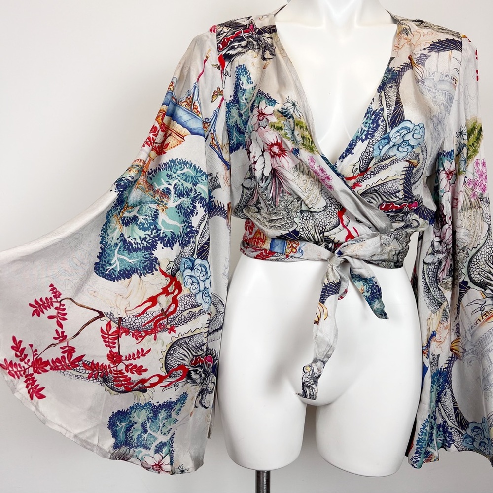 Akira wrap bell sleeve top blouse cropped asian inspired